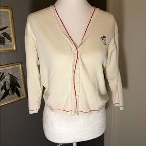 Wrapper Cream Sweater with Red Accents